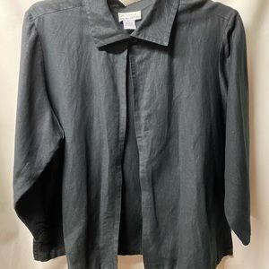 Jet black linen/rayon blazer, jacket - Linea, 1 button, 3/4 sleeves